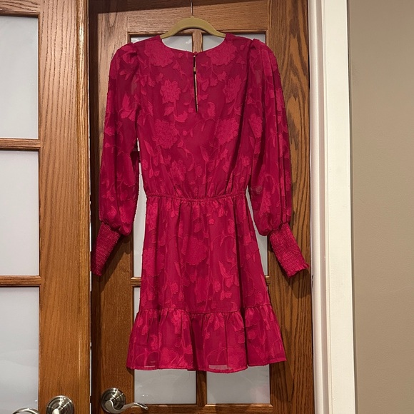 Evereve Fuchsia V-Neck Long-Sleeve Ruffle Dress - Picture 4 of 7